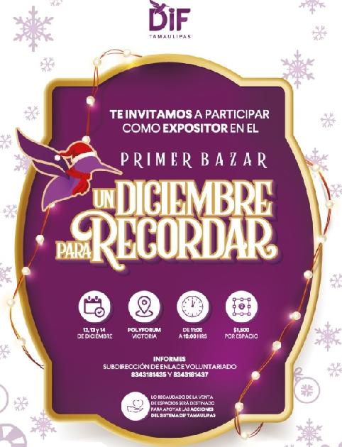 Convoca DIF Tamaulipas a participar en el Bazar Navideño